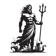 Commanding Poseidon silhouette, master of all marine creatures - Poseidon illustration - Poseidon vector - Greek god silhouette

