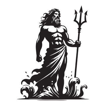 Commanding Poseidon silhouette, master of all marine creatures - Poseidon illustration - Poseidon vector - Greek god silhouette

