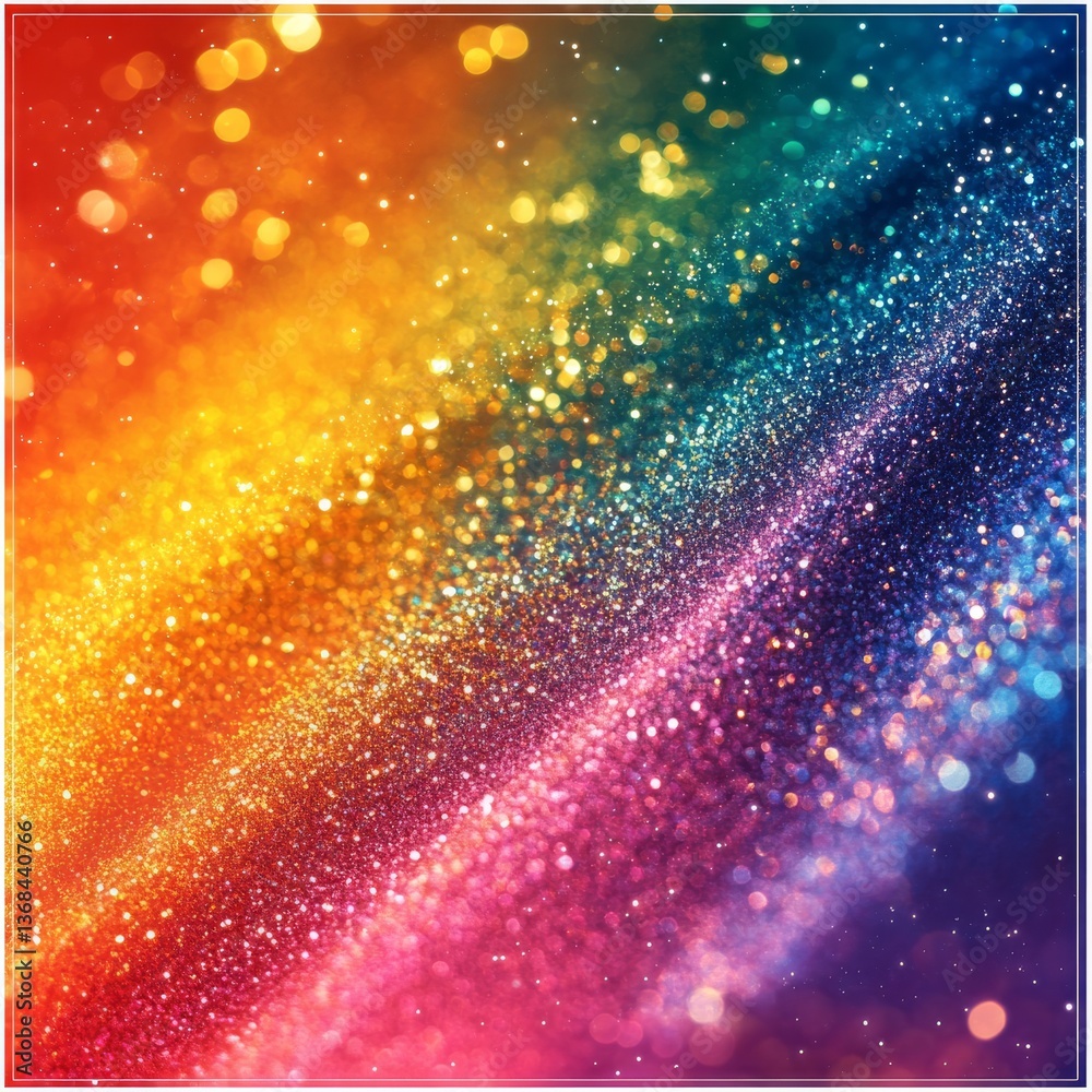 Poster Radiant Rainbow Dust: A Swirl of Glittering Light and Colorful Bokeh for Festive Backgrounds and Magical Designs