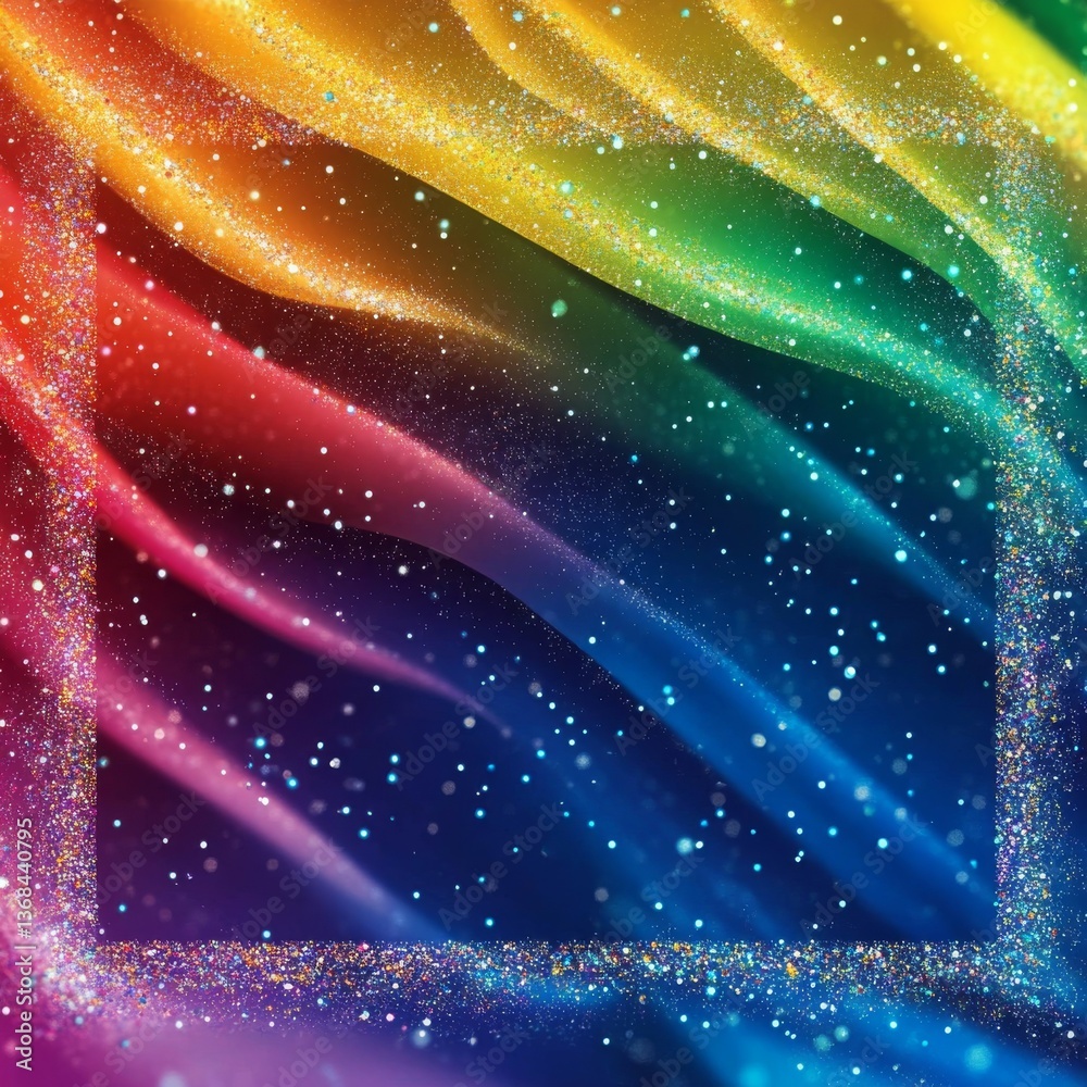 Fototapete rainbow spectrum glitter wave background with sparkling frame, vibrant color gradient