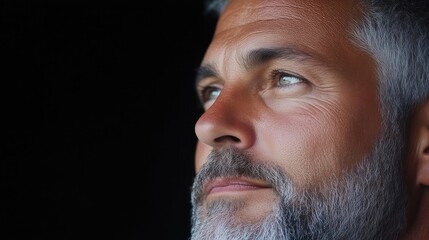 Obraz premium Close-up profile of a thoughtful mature man