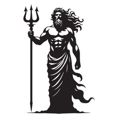 Mysterious Poseidon silhouette, veiled in the depths - Poseidon illustration - Poseidon vector - Greek god silhouette


