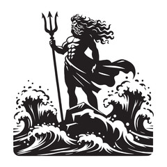 Legendary Poseidon silhouette, feared and worshipped - Poseidon illustration - Poseidon vector - Greek god silhouette

