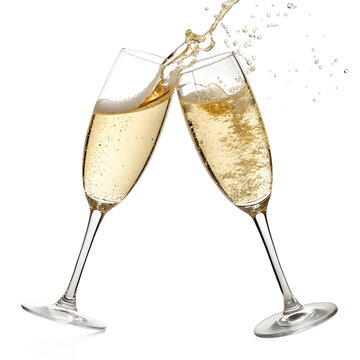 two glasses of champagne on transparent background