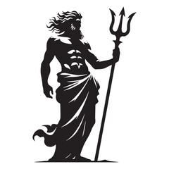 Enigmatic Poseidon silhouette, shrouded in oceanic power - Poseidon illustration - Poseidon vector - Greek god silhouette

