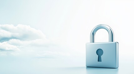 Fototapeta premium Silver padlock on white, detailed closeup depicting security and privacy closeup
