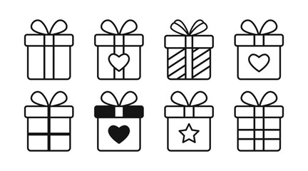 Gift box outline icon vector set, Customer gift isolated icon vector symbol, Christmas gift icon illustration vector symbol