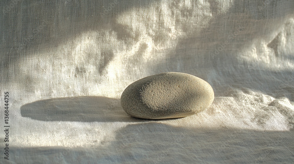 Aufkleber serene nature studio shot smooth rock displayed on soft textured fabric with gentle light ambiance