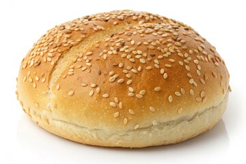 Bread roll covered with sesame seeds isolated on transparent background