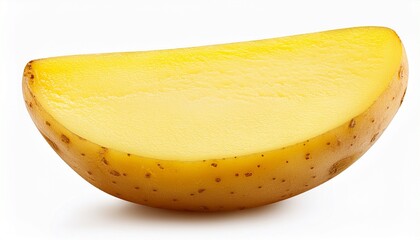 Crisp Potato Wedge: A close-up view of a freshly cut potato wedge, showcasing the starchy flesh and speckled skin, suggesting the delightful taste.