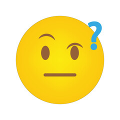 Emoji icon. Yellow face symbol. Question mark detail. Curious expression graphic.