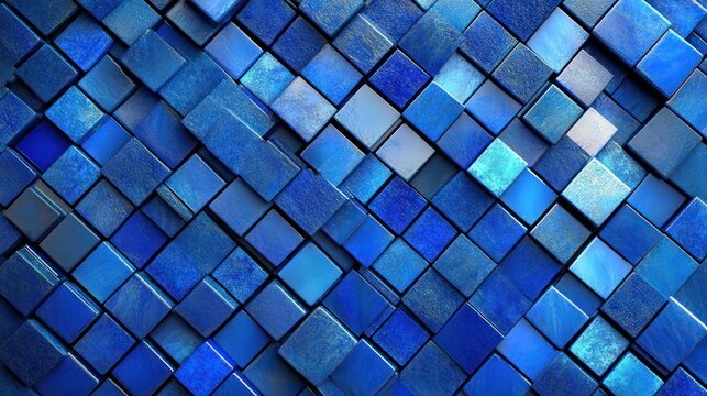 Geometric blue cube background pattern with varying tones and textures
