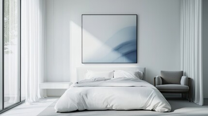 Bright Bedroom with White Bedding and Modern Artwork Comfortable Interior Design for Serene Lifestyle