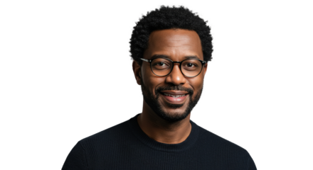 Smiling Young Professional Man Wearing Glasses on Transparent Background