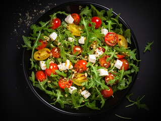 Vibrant Feta, Arugula, and Cherry Tomato Salad in a Bowl