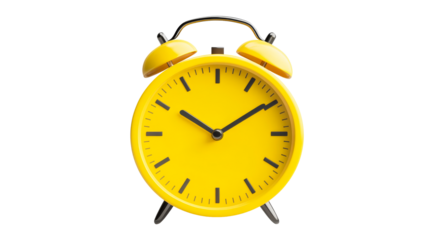 Yellow alarm clock, time management concept, productivity tool, cut out transparent