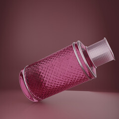  Emerald Elegance Textured Glass Bottle isolated on red background.