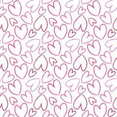 Valentines day seamless repeat vector background. Doodle cute hearts endless pattern. heart shapes, outlines. Hand drawn ornamentation
