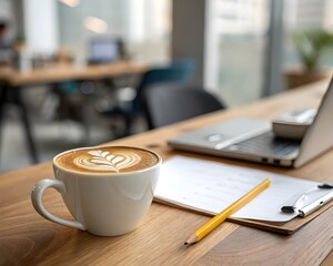 A delicate latte art design sits atop a steaming cup of coffee.