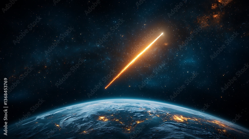 Aufkleber fiery meteor approaching planet
