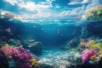Fototapeta premium Beautiful underwater coral reef filled with vibrant marine life and colorful plants