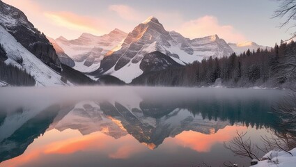 Mountain Lake with Reflection at Sunrise