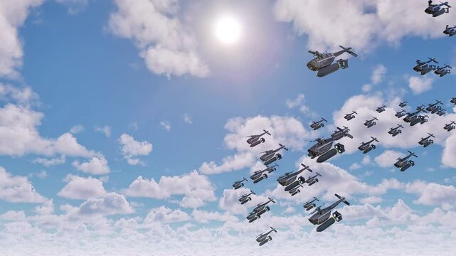 A massive swarm of heavily armed futuristic combat drones, each carrying a devastating payload, flying toward their designated targets.