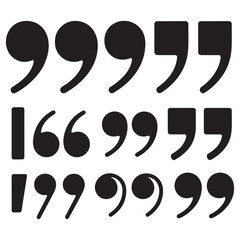 Set of quote mark. Quotes icon vector set. Quotemarks outline, speech marks, inverted commas or talking marks collection. Talk bubble speech icon.