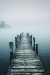 Fototapeta premium Exploring the Tranquil Beauty of a Serene Dock on a Lake Surrounded by Enigmatic Weather Phenomena