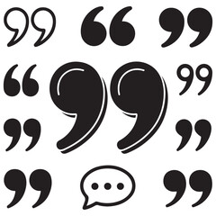 Set of quote mark. Quotes icon vector set. Quotemarks outline, speech marks, inverted commas or talking marks collection. Talk bubble speech icon.