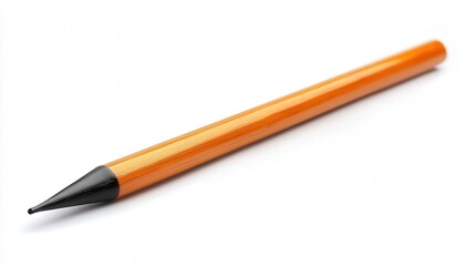 Close-up of a sharpened orange pencil with a black tip on a white background.