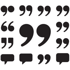 Set of quote mark. Quotes icon vector set. Quotemarks outline, speech marks, inverted commas or talking marks collection. Talk bubble speech icon.