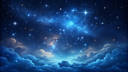 Abstract blue nebula light paints the dark starry night sky