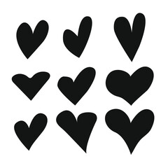 Smooth black hearts icons set