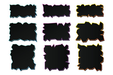 Set of black and colorful frame shapes with a jagged edge