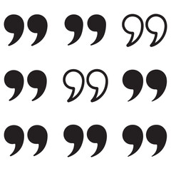 Set of quote mark. Quotes icon vector set. Quotemarks outline, speech marks, inverted commas or talking marks collection. Talk bubble speech icon.