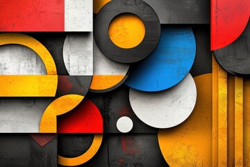 Striking geometric design featuring circles squares rectangles and vibrant colors artful abstraction graphic dynamism
