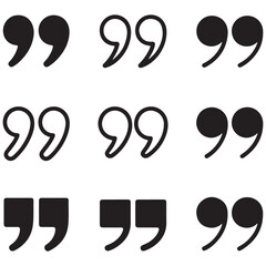 Set of quote mark. Quotes icon vector set. Quotemarks outline, speech marks, inverted commas or talking marks collection. Talk bubble speech icon.