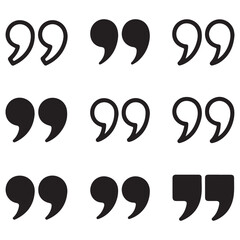 Set of quote mark. Quotes icon vector set. Quotemarks outline, speech marks, inverted commas or talking marks collection. Talk bubble speech icon.