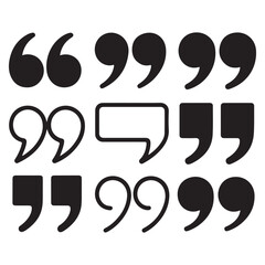 Set of quote mark. Quotes icon vector set. Quotemarks outline, speech marks, inverted commas or talking marks collection. Talk bubble speech icon.