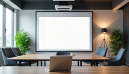 Business Meeting with Charts Mockup in Modern Conference Room  