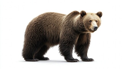 Fototapeta premium A majestic brown bear standing on all fours against a white backdrop.