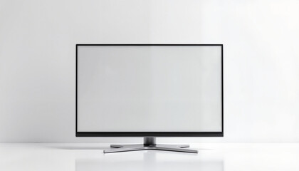 Fototapeta premium 3D TV Mockup Displaying Blank Screen on Minimalist Stand 