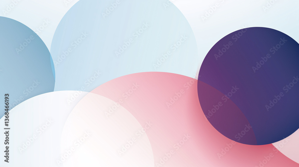 Poster abstract background with flat rounded shapes and blue, white, and pink curves, ideal for high-tech p