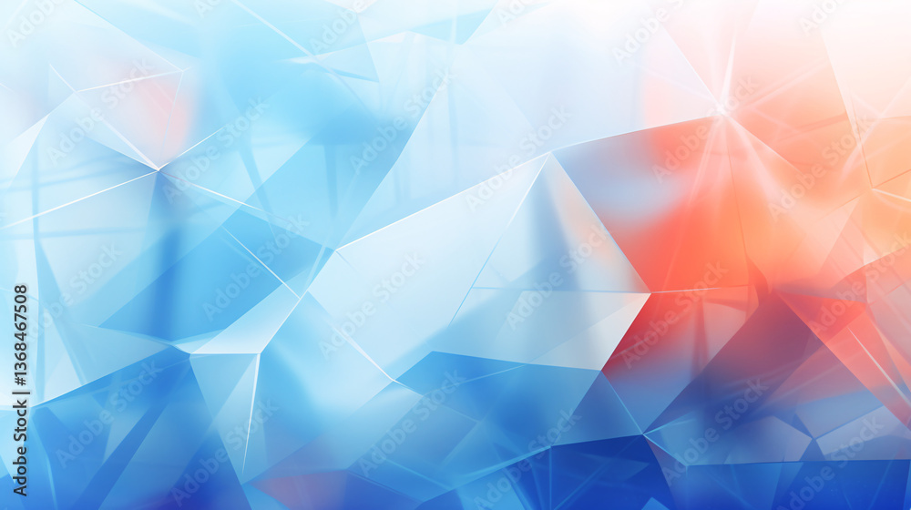 Poster abstract crystal-clear geometric background with polygon shapes, featuring light blue, orange, and p