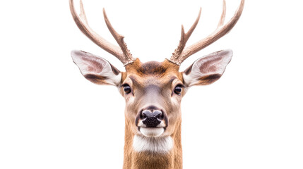 Deer portrait isolated against a black backdrop, cut out transparent