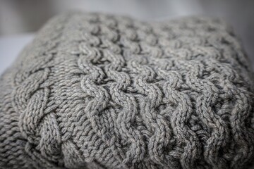 Gray wool knit pattern, close up of cashmere texture