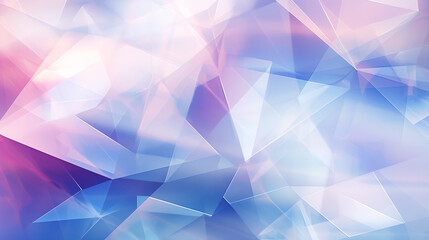 Fototapeta premium Abstract crystal-clear geometric background with polygon shapes, featuring light blue, orange, and purple triangles.