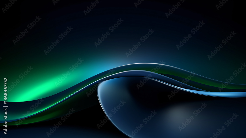 Poster abstract dark minimalistic 3d wallpaper with lighting shapes in green and blue, perfect for high-tec