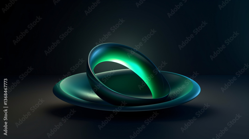 Poster Abstract dark minimalistic 3D wallpaper with lighting shapes in green and blue, perfect for high-tech presentations.

